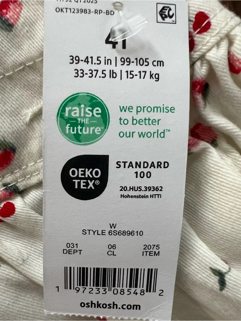 Osh Kosh B'Gosh Overalls Dress White Denim Fruit Pattern 4T New with Tags